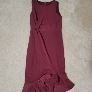 Faire Belle Women's Burgundy Asymmetrical Flounce Hem Dress, Size Medium